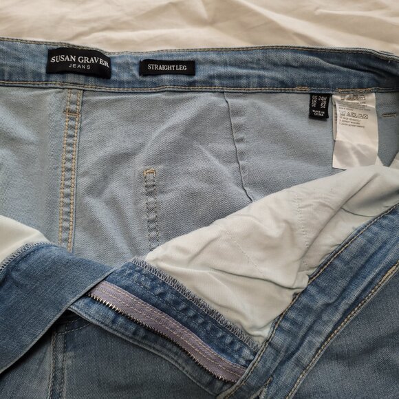 Susan Graver Regular Relaxed Straight Leg Denim Wide Cuff Pockets Light Wash 24W - Picture 4 of 12